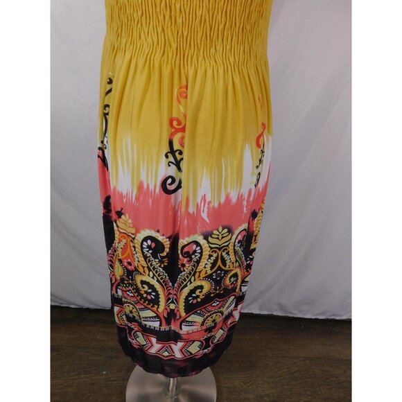 Jennifer Lauren Plus Yellow Pink Boho Strapless Maxi 2X Beaded Halter Excellent - Picture 7 of 11